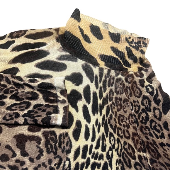 Cache Leopard Print Mock Neck Top Fitted Animal Print Small S - Picture 1 of 8